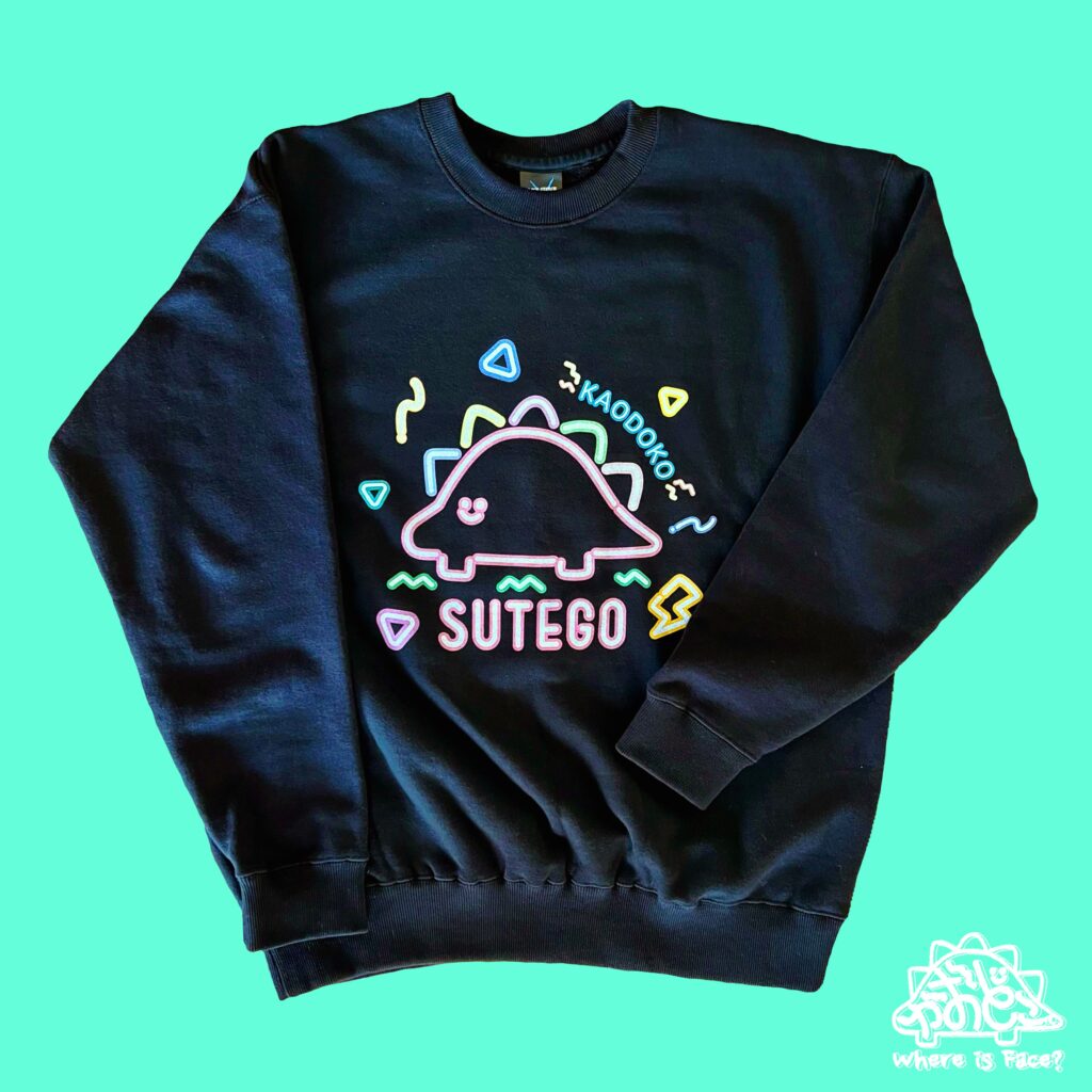 かおどこだいなそーネオン風黒トレーナー＿KAODOKODINOSAUR neon Black sweatshirt