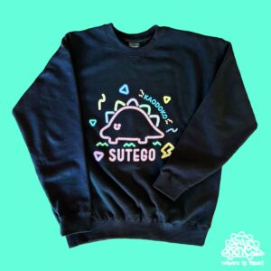 かおどこだいなそーネオン風黒トレーナー＿KAODOKODINOSAUR neon Black sweatshirt
