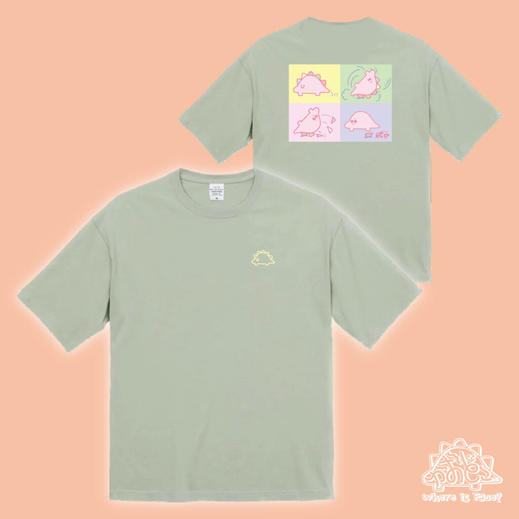 かおどこだいなそーパッチ風グリーンTシャツ＿KAODOKODINOSAUR Stegosaurus Green T shirt